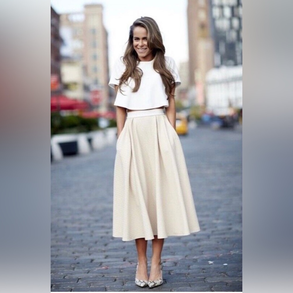 Torn By Ronny Kobo Skater Skirt size XS in beige and cream